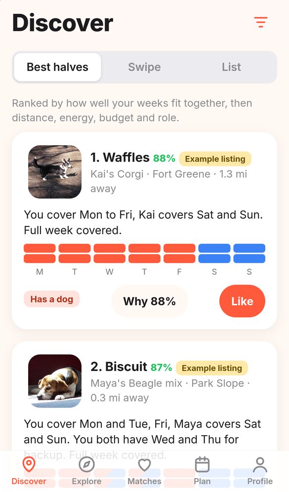 Best other halves ranked by how well your weeks fit